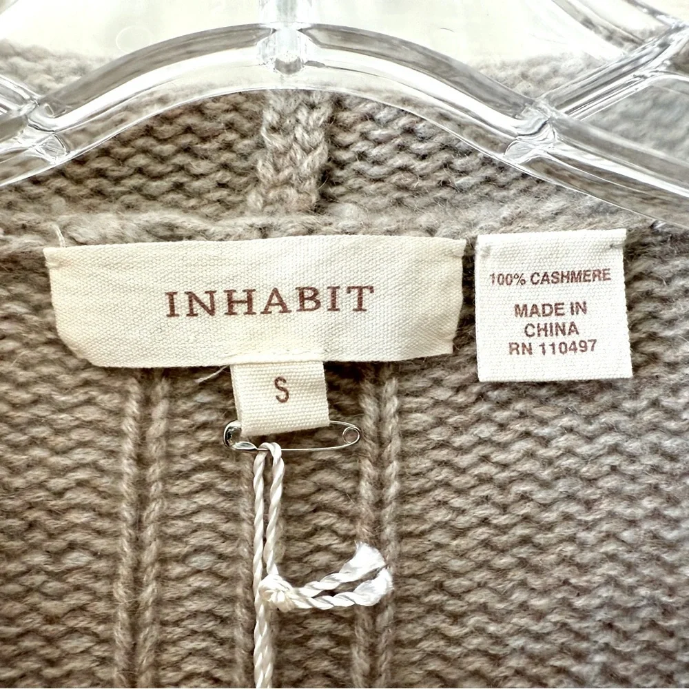 INHABIT | Light Gray 100% Cashmere Shawl‑Collar Open-Front Cardigan S - Picture 5 of 6